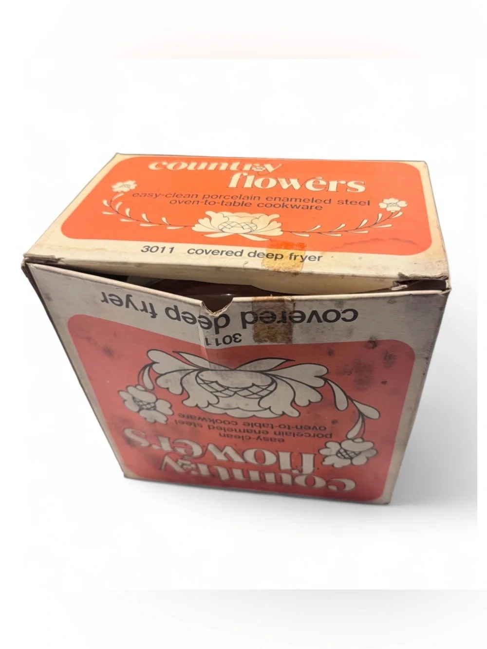 Vintage 1970s Sanko Ware Country Flowers Covered Deep Fryer Set Model 3011 NOS